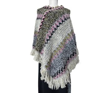 Colorful crochet boho style tassel poncho NWT